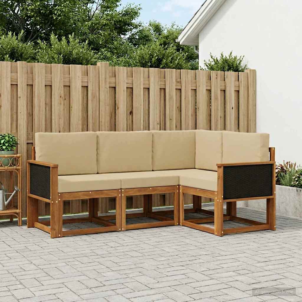 vidaXL Conjunto de sofás de exterior 4 uds. Natural y Beige Poliéster
