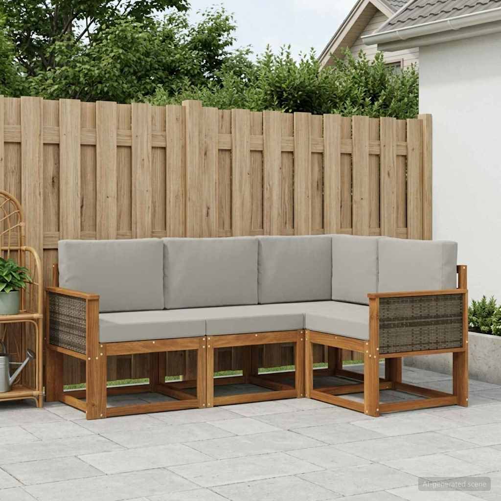 vidaXL Conjunto de sofás de exterior 4 uds. Natural y Gris Claro