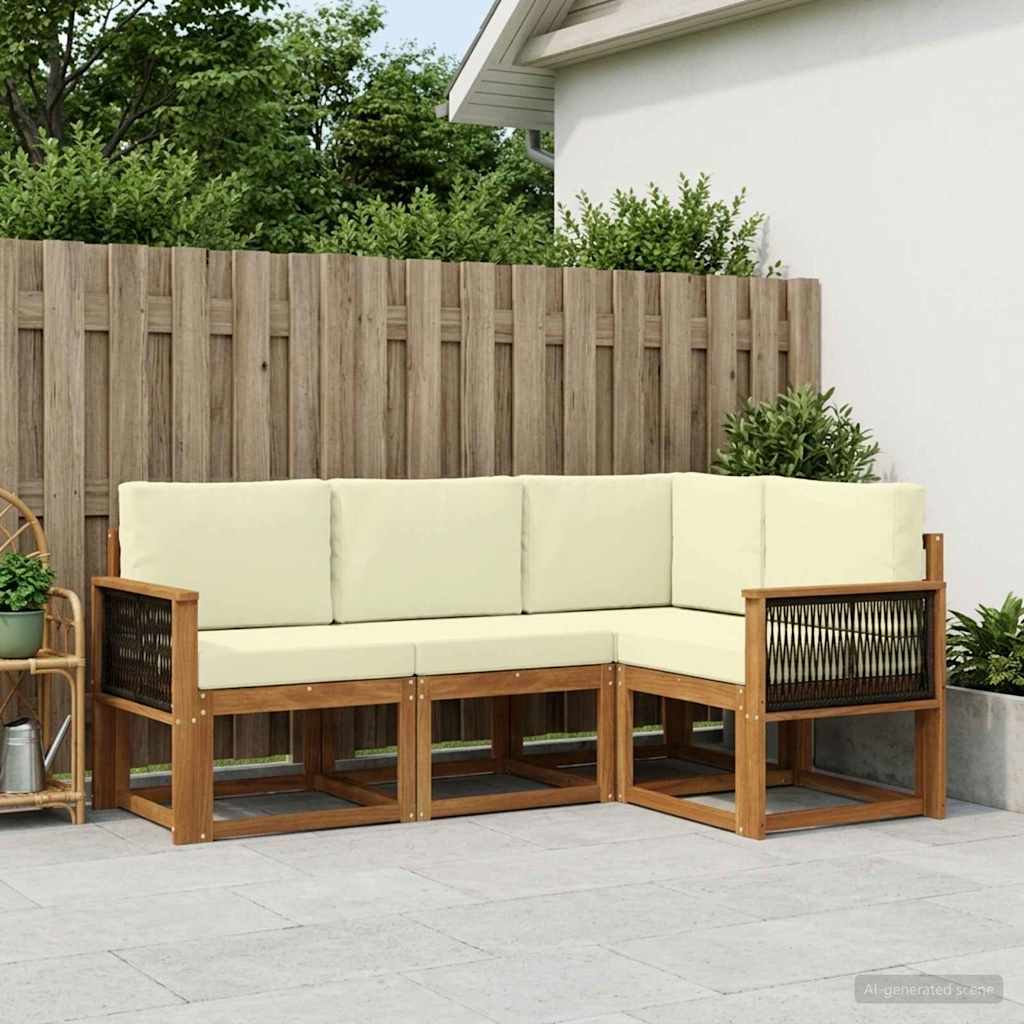 vidaXL Conjunto de sofás de exterior 4 uds. Natural y Crema Poliéster