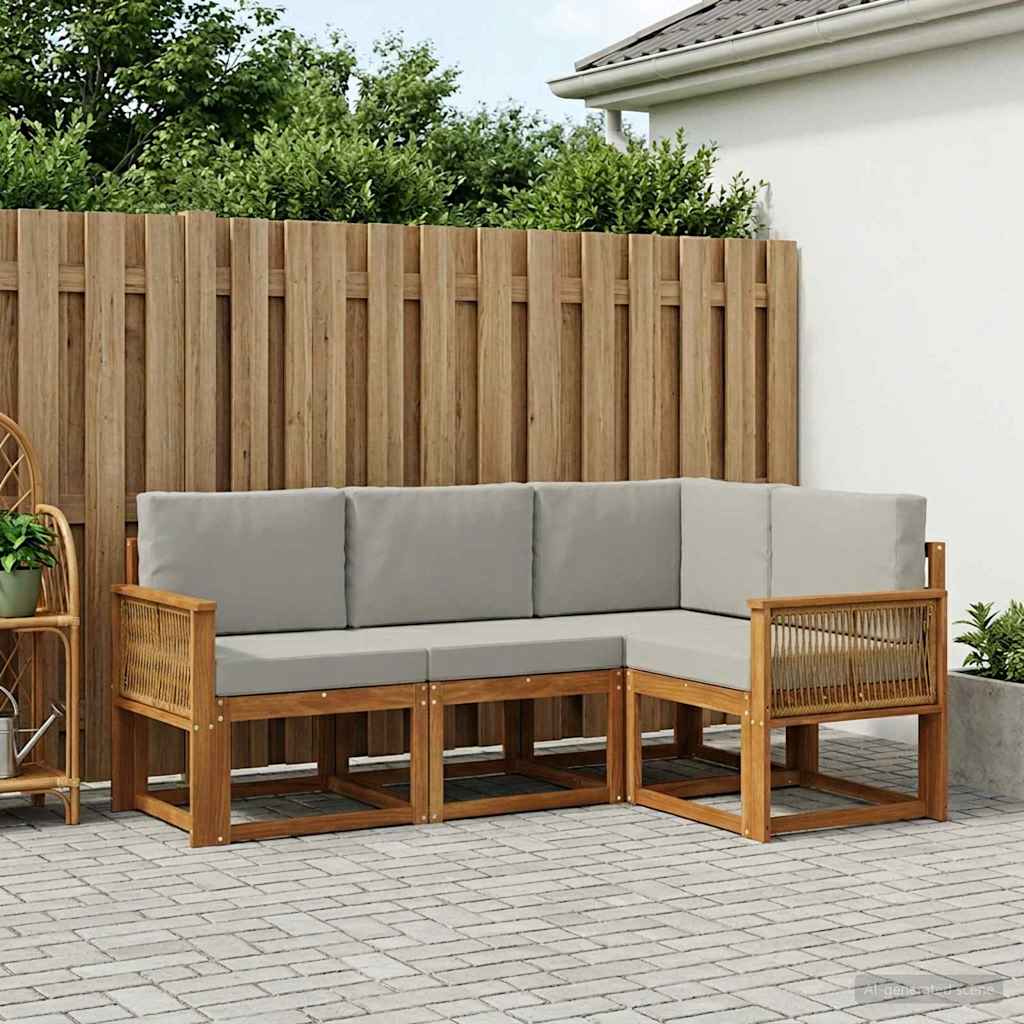 vidaXL Conjunto de sofás de exterior 4 uds. Natural y Gris Claro