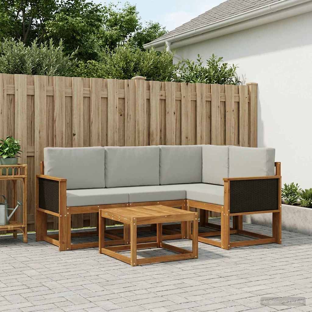 vidaXL Conjunto de sofás de exterior 5 uds. Natural y Gris Claro