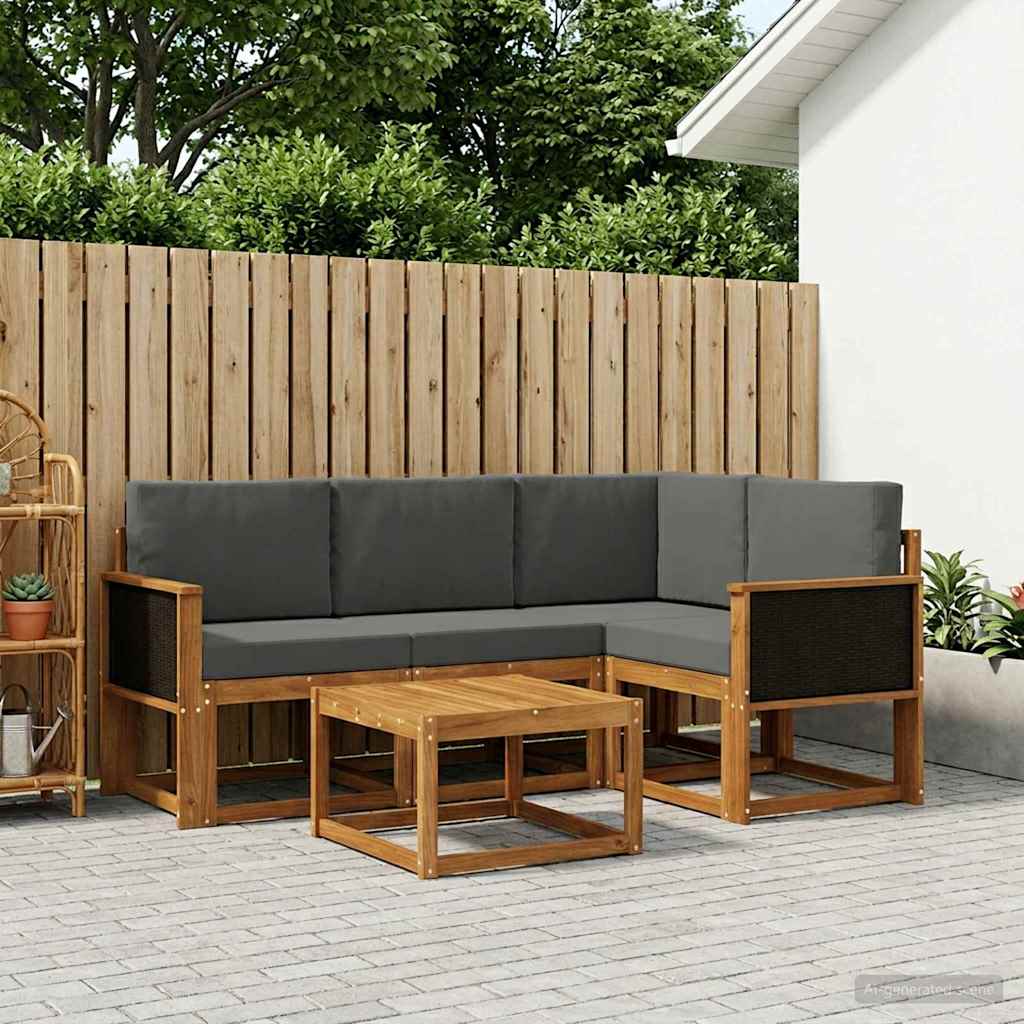 vidaXL Conjunto de sofás de exterior 5 uds. Natural y Antracita