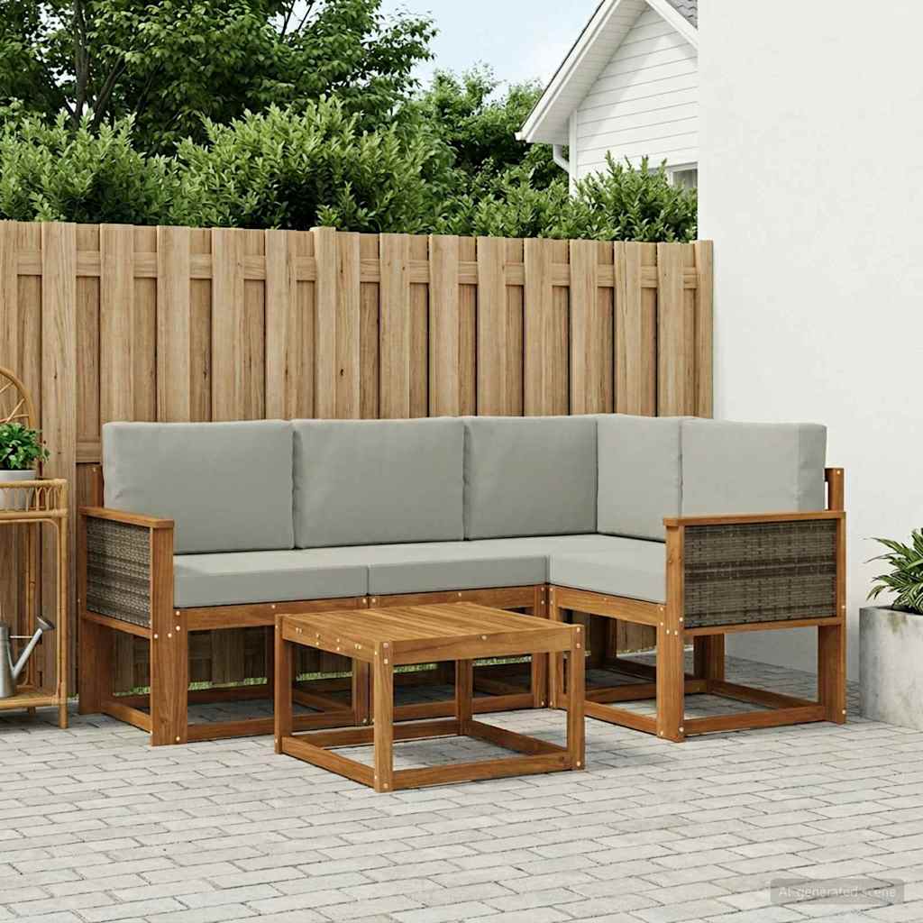 vidaXL Conjunto de sofás de exterior 5 uds. Natural y Gris Claro