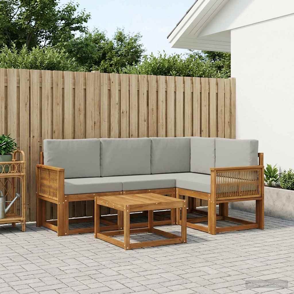 vidaXL Conjunto de sofás de exterior 5 uds. Natural y Gris Claro
