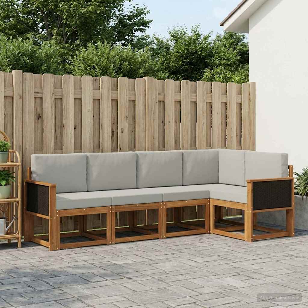 vidaXL Conjunto de sofás de exterior 5 uds. Natural y Gris Claro