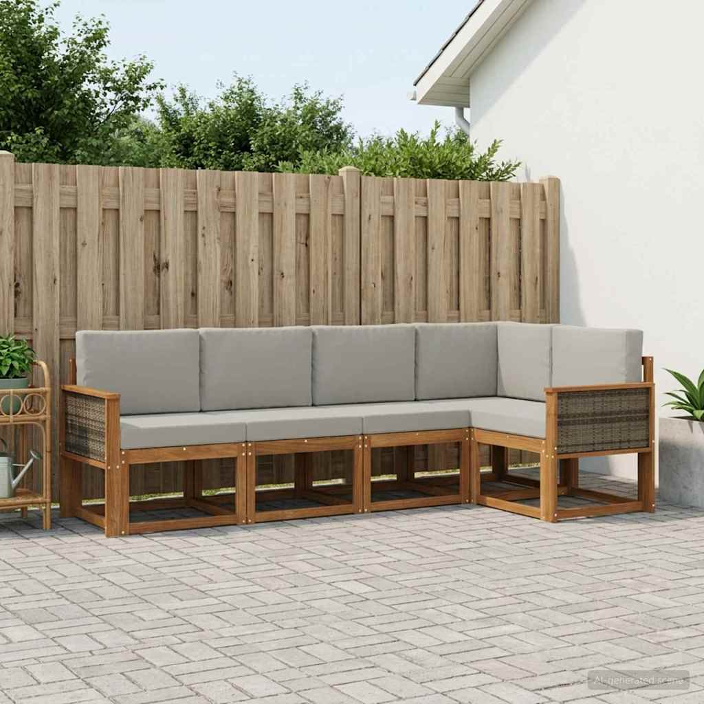 vidaXL Conjunto de sofás de exterior 5 uds. Natural y Gris Claro