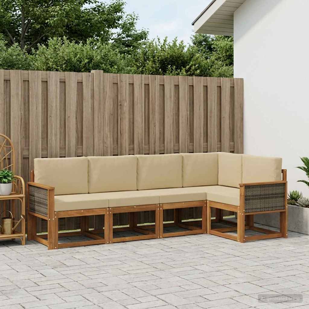vidaXL Conjunto de sofás de exterior 5 uds. Natural y Beige Poliéster