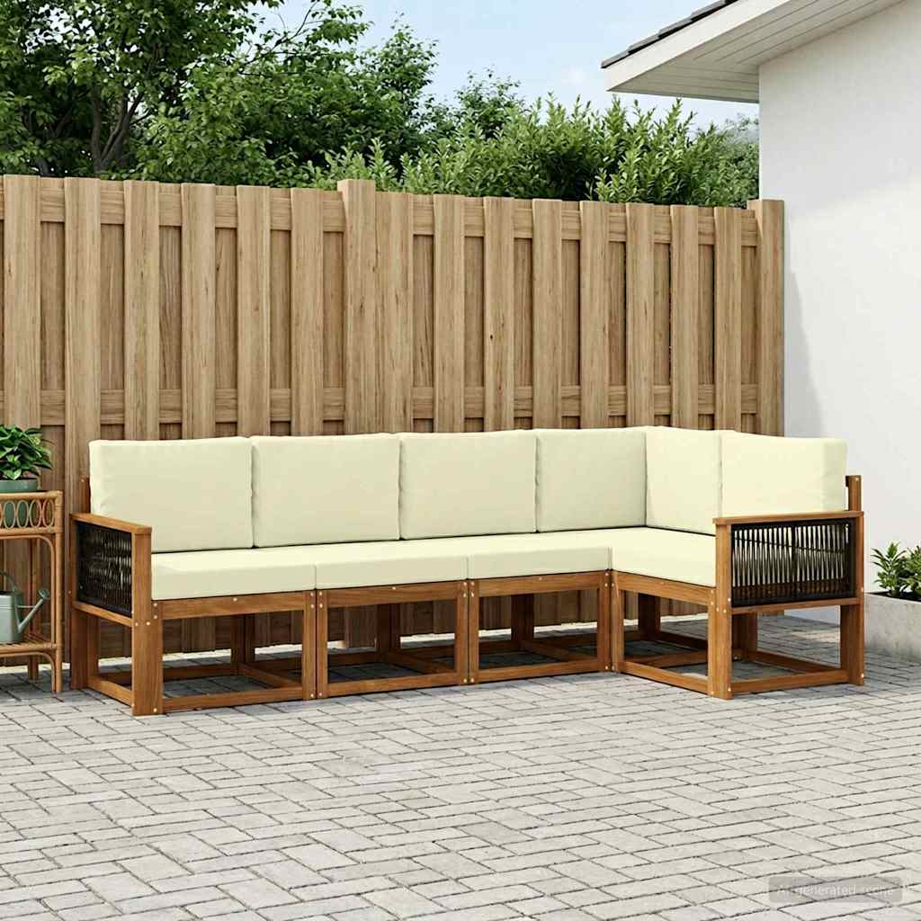 vidaXL Conjunto de sofás de exterior 5 uds. Natural y Crema Poliéster