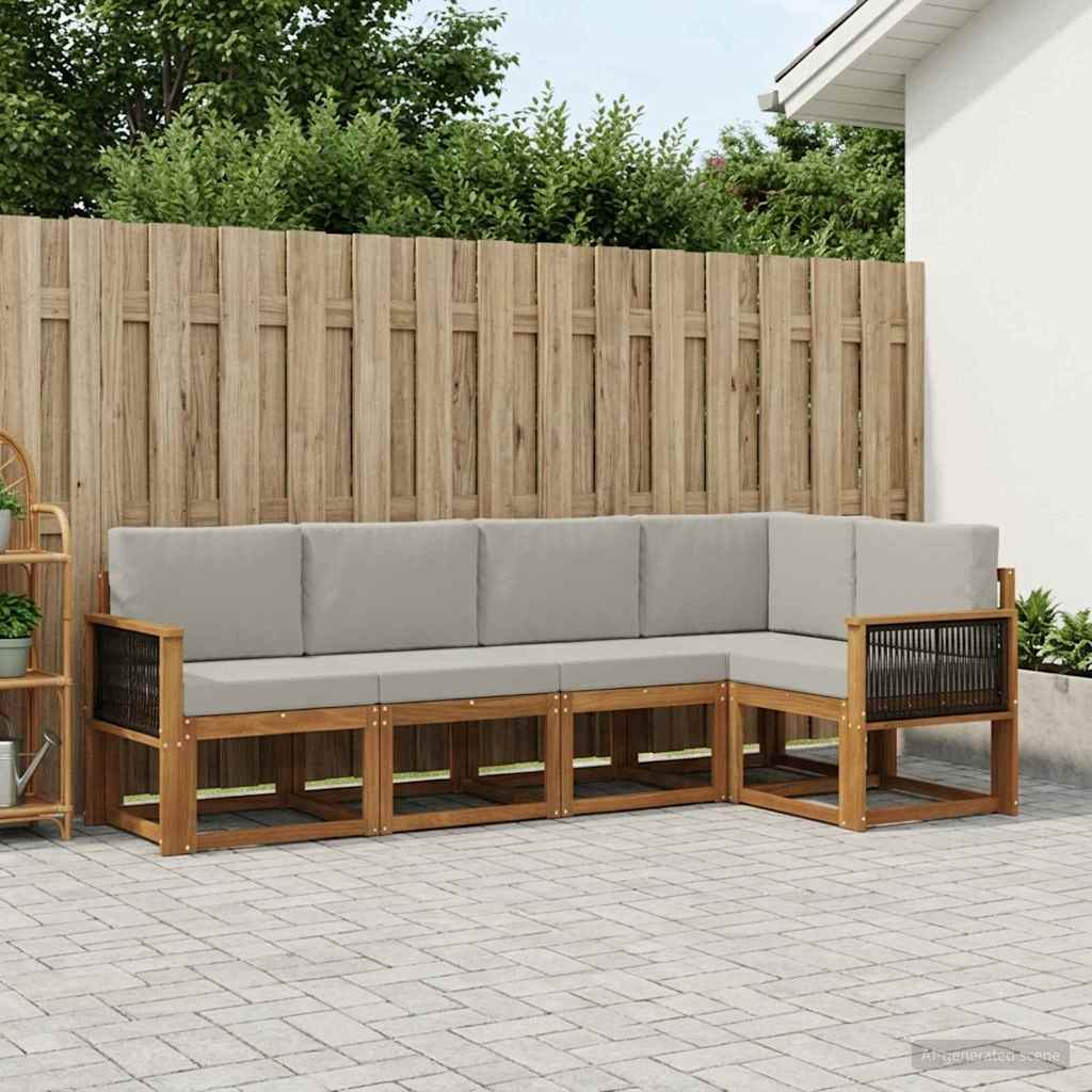 vidaXL Conjunto de sofás de exterior 5 uds. Natural y Gris Claro
