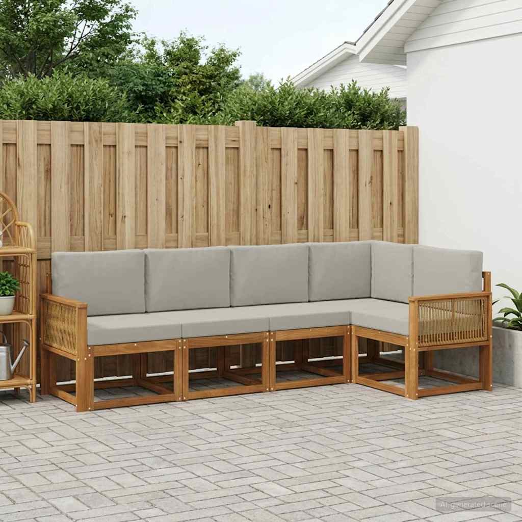 vidaXL Conjunto de sofás de exterior 5 uds. Natural y Gris Claro