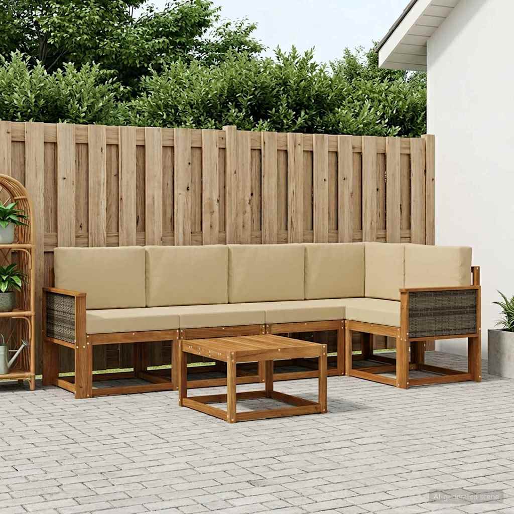 vidaXL Conjunto de sofás de exterior 6 uds. Natural y Beige
