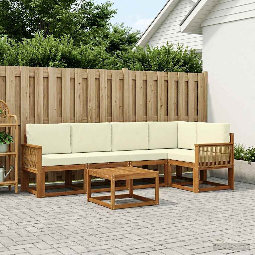 vidaXL Conjunto de sofás de exterior 6 uds. Natural y Crema