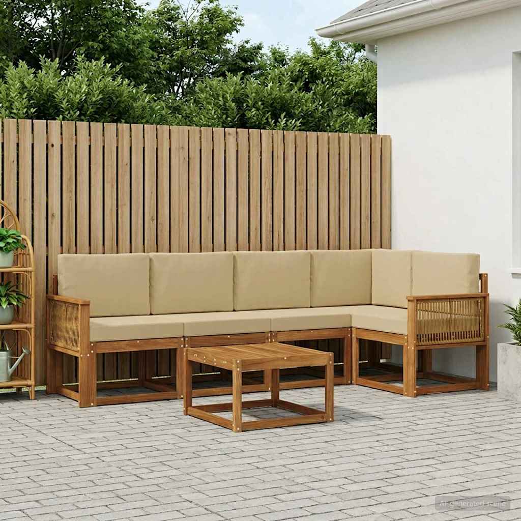 vidaXL Conjunto de sofás de exterior 6 uds. Natural y Beige