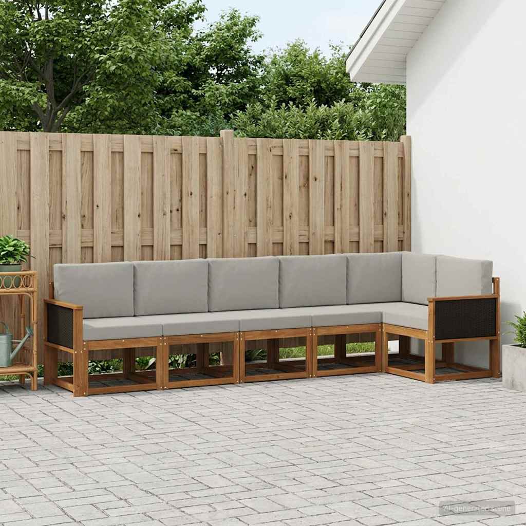 vidaXL Conjunto de sofás de exterior 6 uds. Natural y Gris Claro