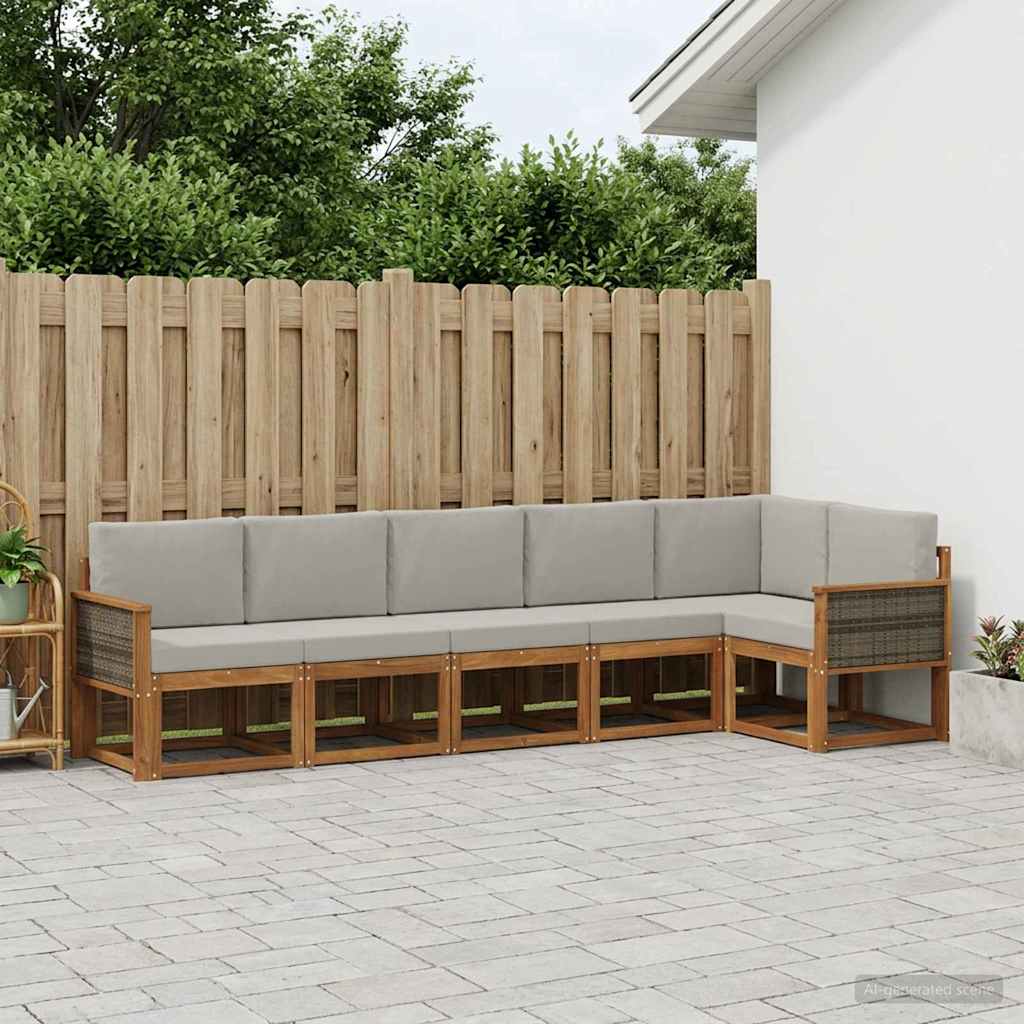 vidaXL Conjunto de sofás de exterior 6 uds. Natural y Gris Claro