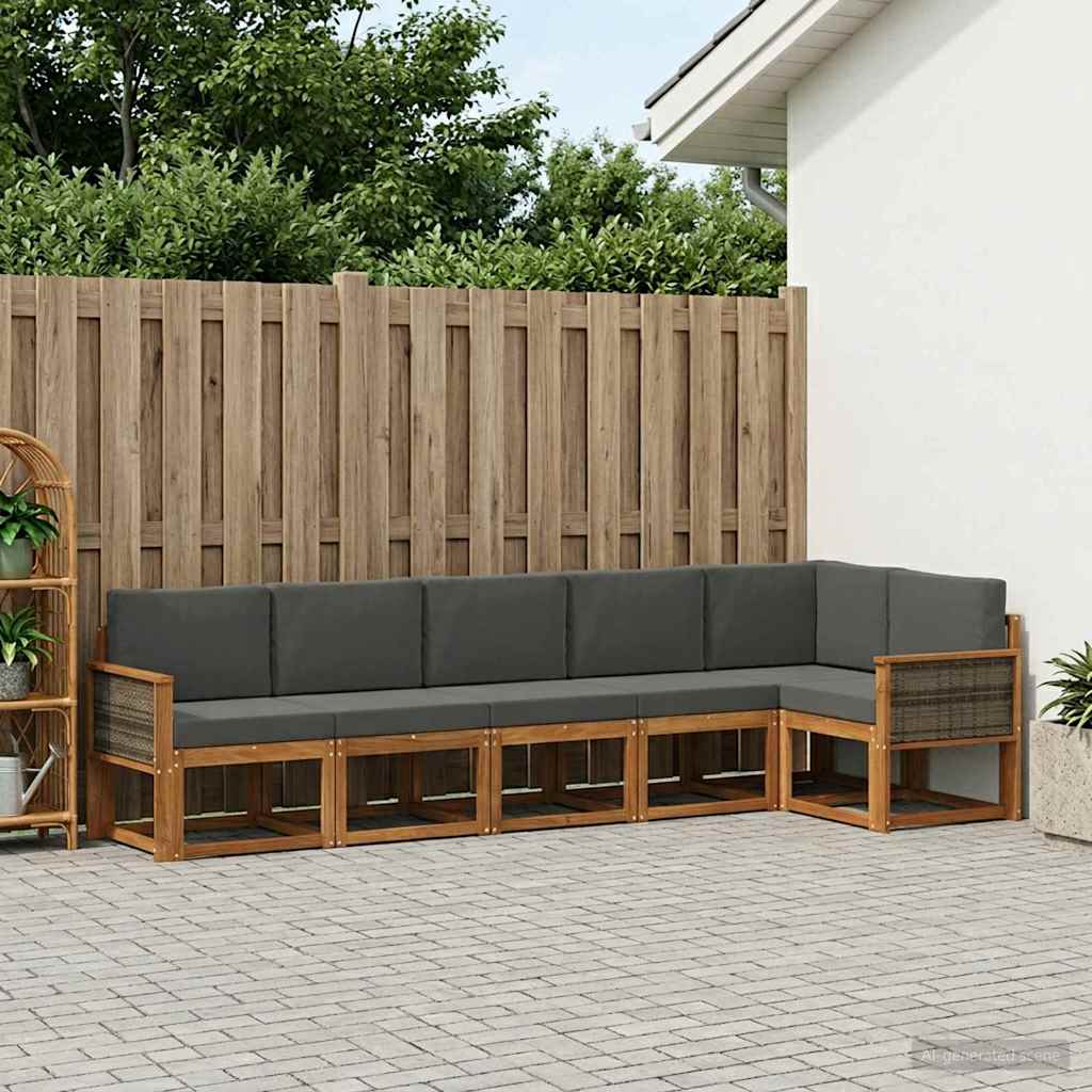 vidaXL Conjunto de sofás de exterior 6 uds. Natural y Antracita