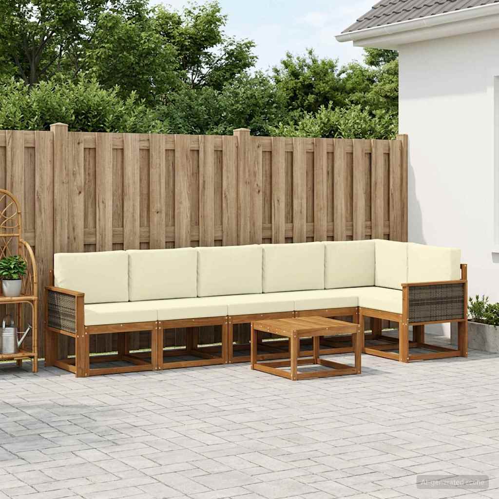 vidaXL Conjunto de sofás de exterior 7 uds. Natural y Crema Poliéster
