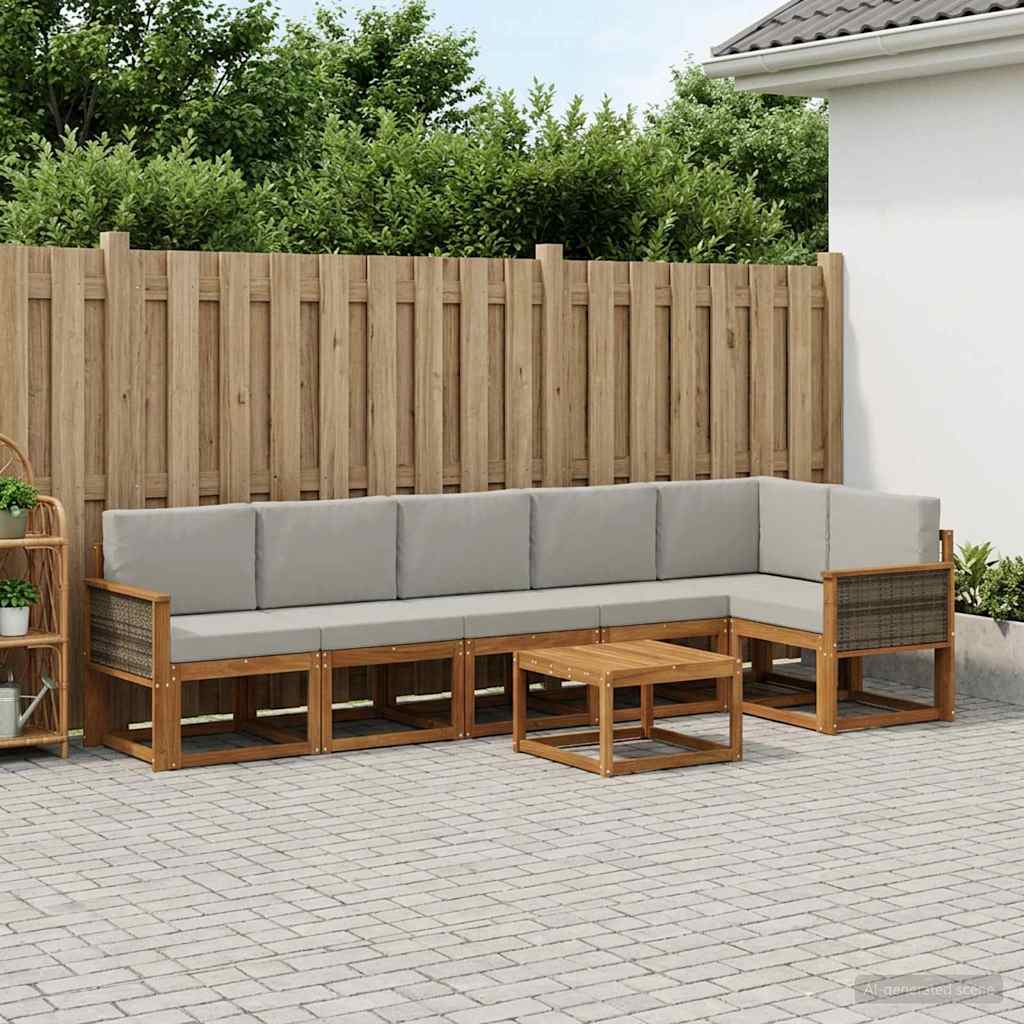 vidaXL Conjunto de sofás de exterior 7 uds. Natural y Gris Claro