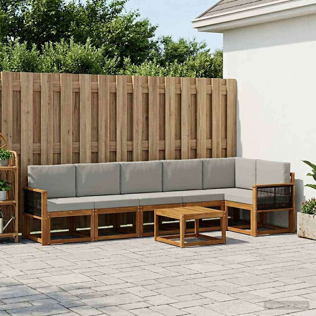 vidaXL Conjunto de sofás de exterior 7 uds. Natural y Gris Claro