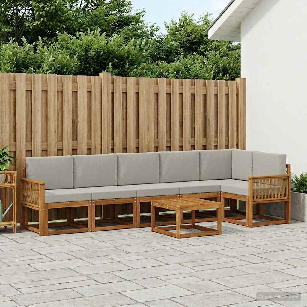 vidaXL Conjunto de sofás de exterior 7 uds. Natural y Gris Claro