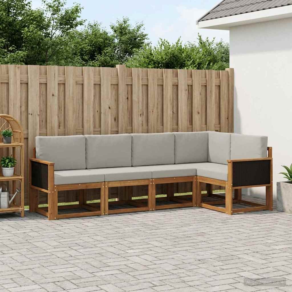vidaXL Conjunto de sofás de exterior 7 uds. Natural y Gris Claro