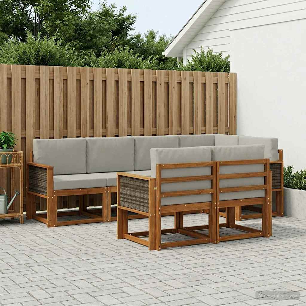 vidaXL Conjunto de sofás de exterior 7 uds. Natural y Gris Claro