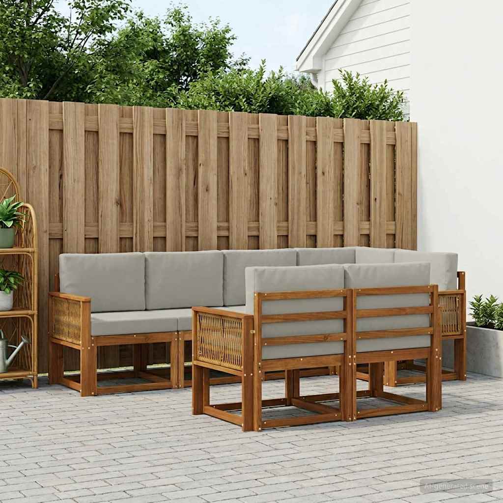 vidaXL Conjunto de sofás de exterior 7 uds. Natural y Gris Claro