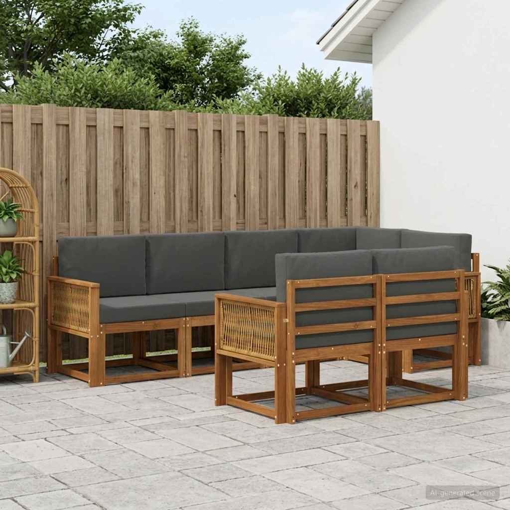 vidaXL Conjunto de sofás de exterior 7 uds. Natural y Antracita