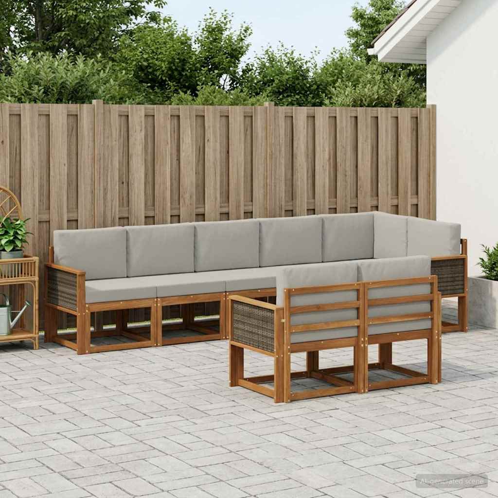 vidaXL Conjunto de sofás de exterior 8 uds. Natural y Gris Claro