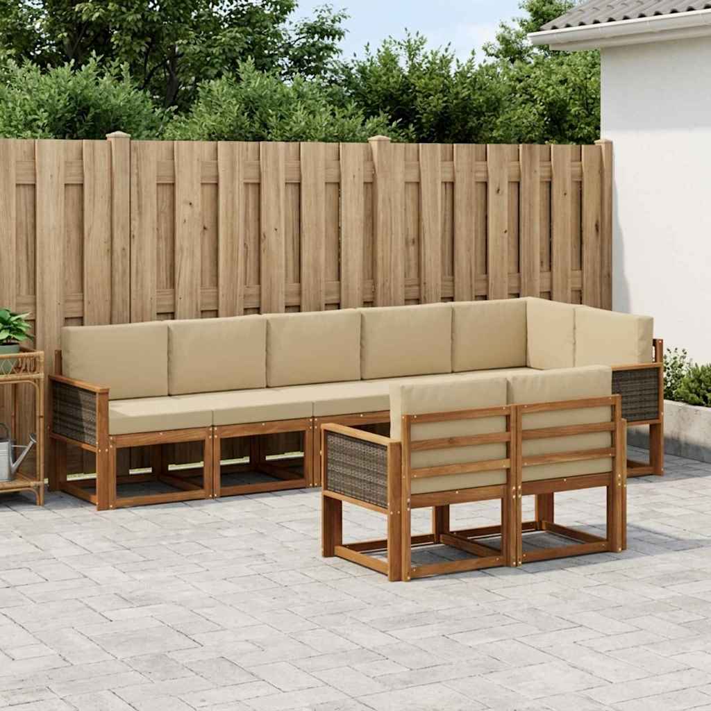vidaXL Conjunto de sofás de exterior 8 uds. Natural y Beige Poliéster
