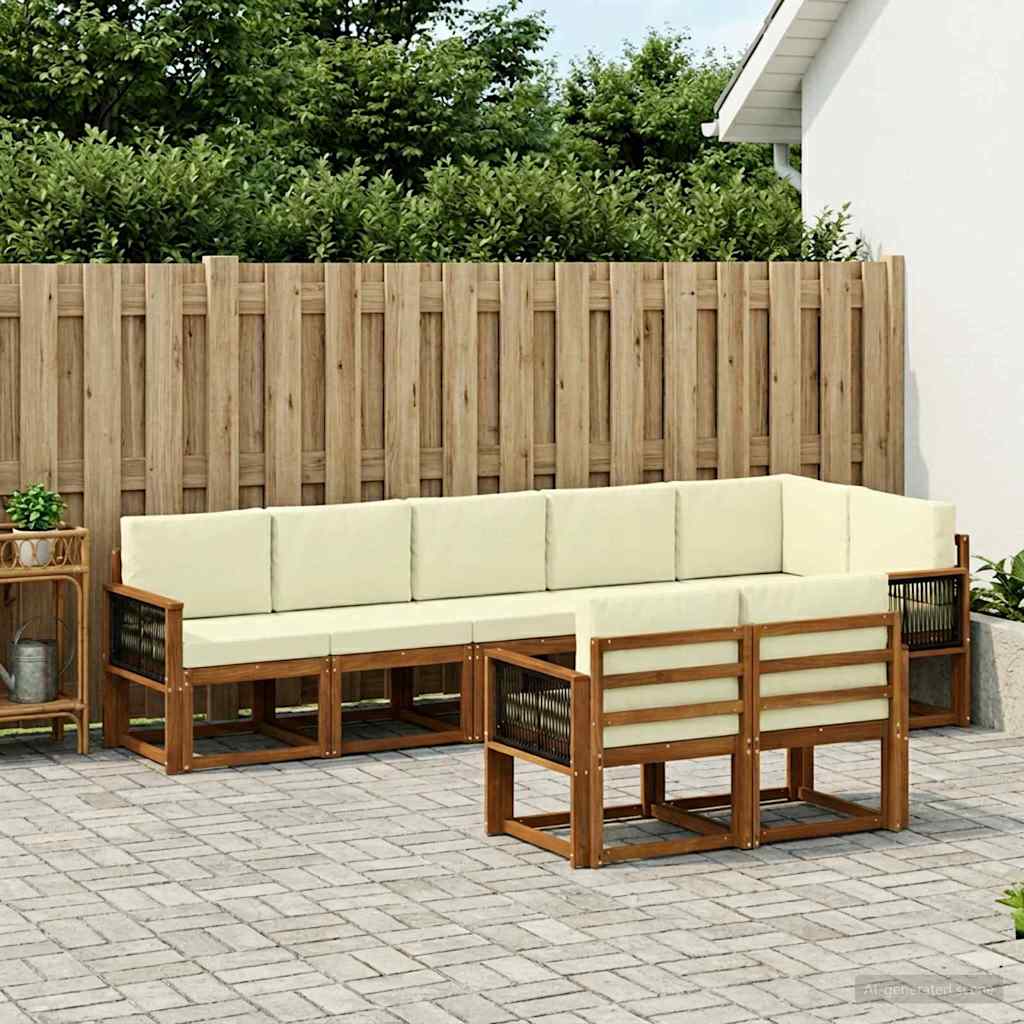 vidaXL Conjunto de sofás de exterior 8 uds. Natural y Crema Poliéster