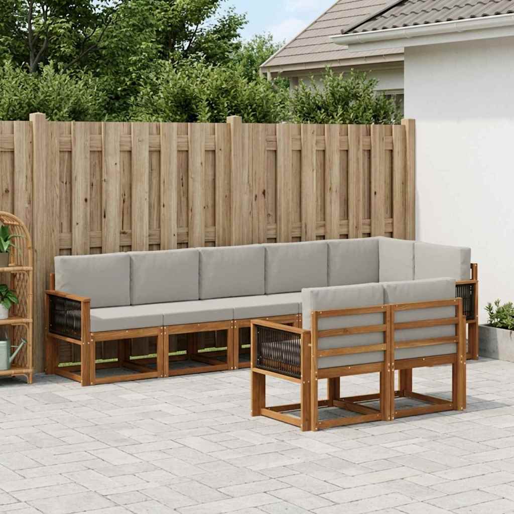 vidaXL Conjunto de sofás de exterior 8 uds. Natural y Gris Claro