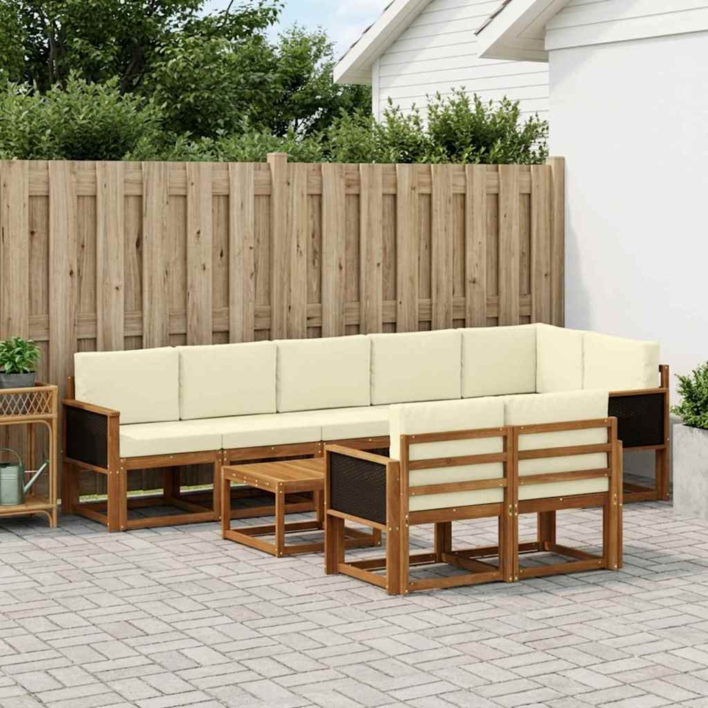 vidaXL Conjunto de sofás de exterior 9 uds. Natural y Crema Poliéster