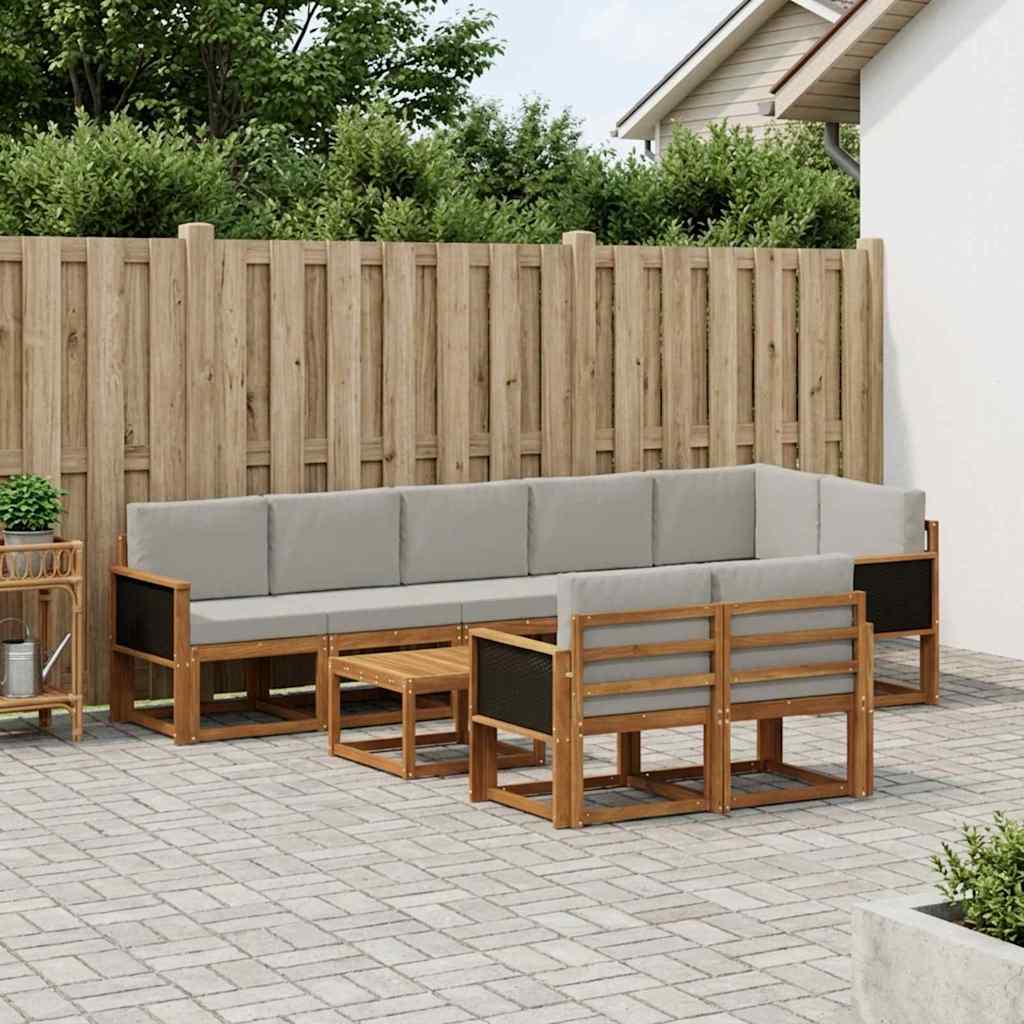 vidaXL Conjunto de sofás de exterior 9 uds. Natural y Gris Claro