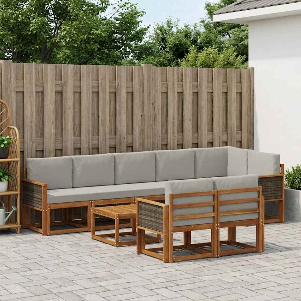vidaXL Conjunto de sofás de exterior 9 uds. Natural y Gris Claro
