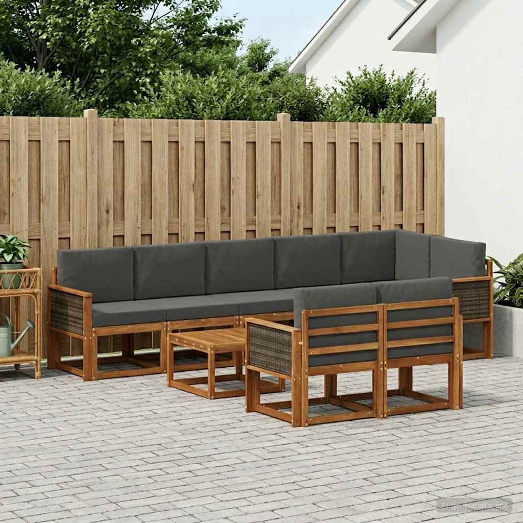 vidaXL Conjunto de sofás de exterior 9 uds. Natural y Antracita