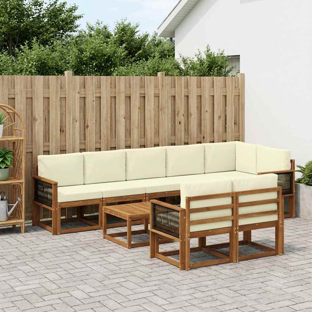 vidaXL Conjunto de sofás de exterior 9 uds. Natural y Crema Poliéster