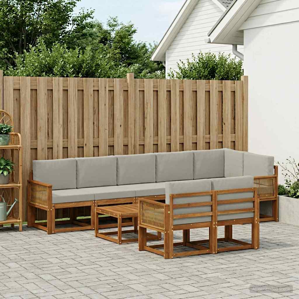 vidaXL Conjunto de sofás de exterior 9 uds. Natural y Gris Claro