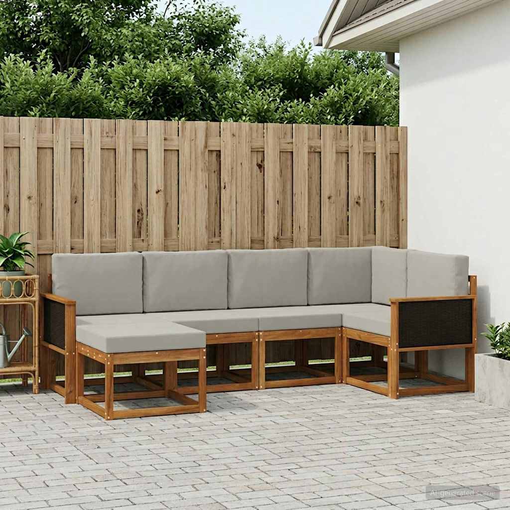 vidaXL Conjunto de sofás de exterior 6 uds. Natural y Gris Claro