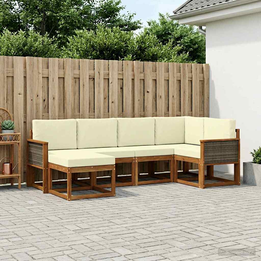 vidaXL Conjunto de sofás de exterior 6 uds. Natural y Crema Poliéster