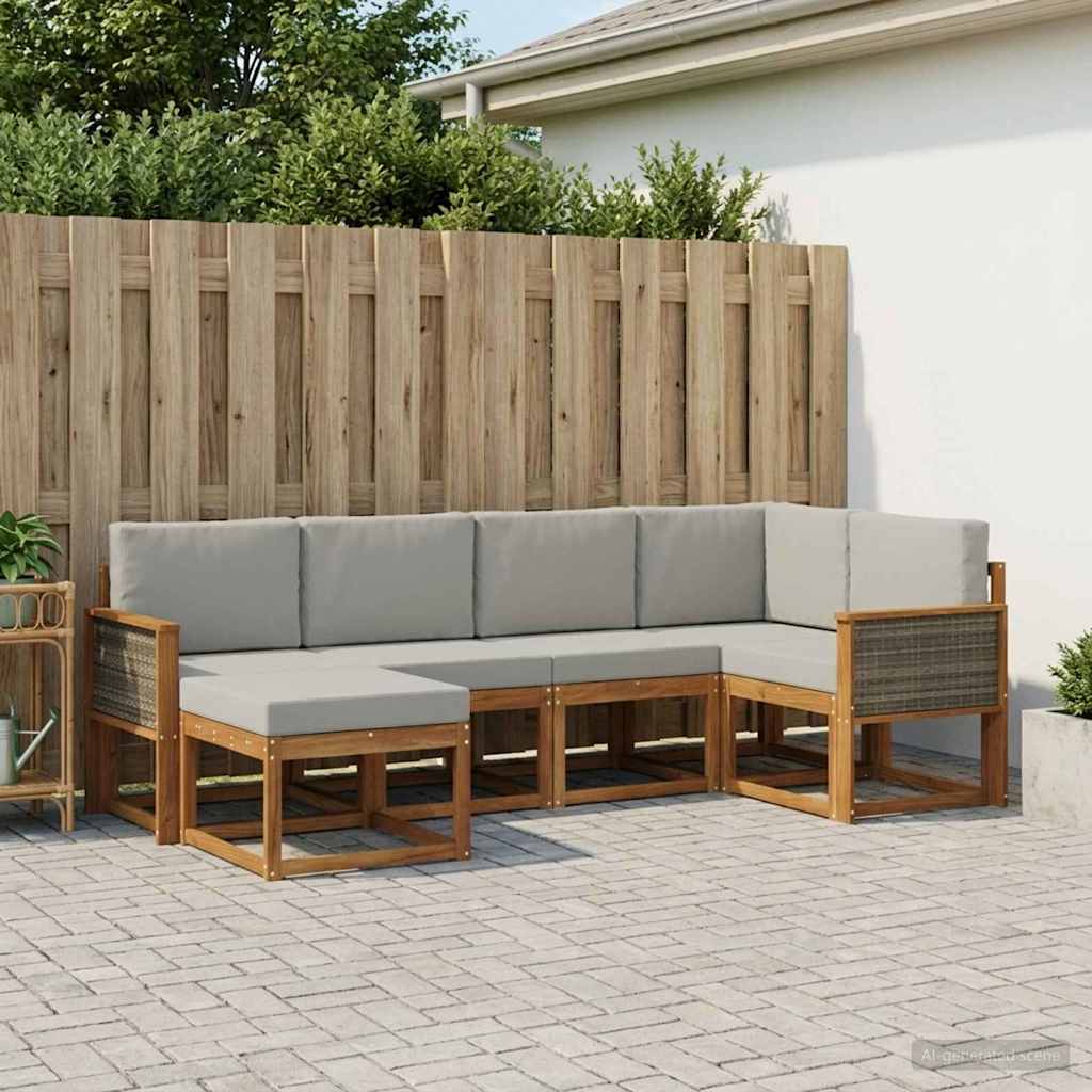 vidaXL Conjunto de sofás de exterior 6 uds. Natural y Gris Claro