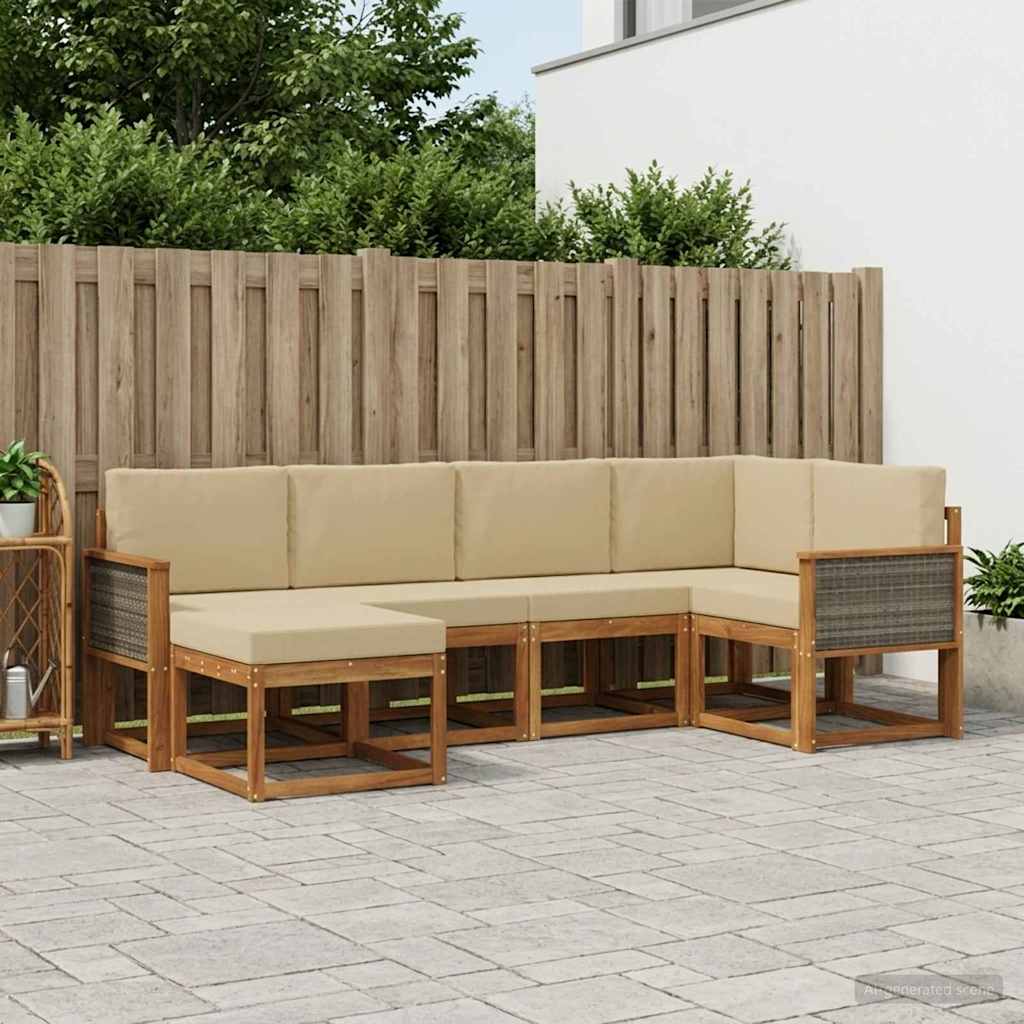vidaXL Conjunto de sofás de exterior 6 uds. Natural y Beige Poliéster