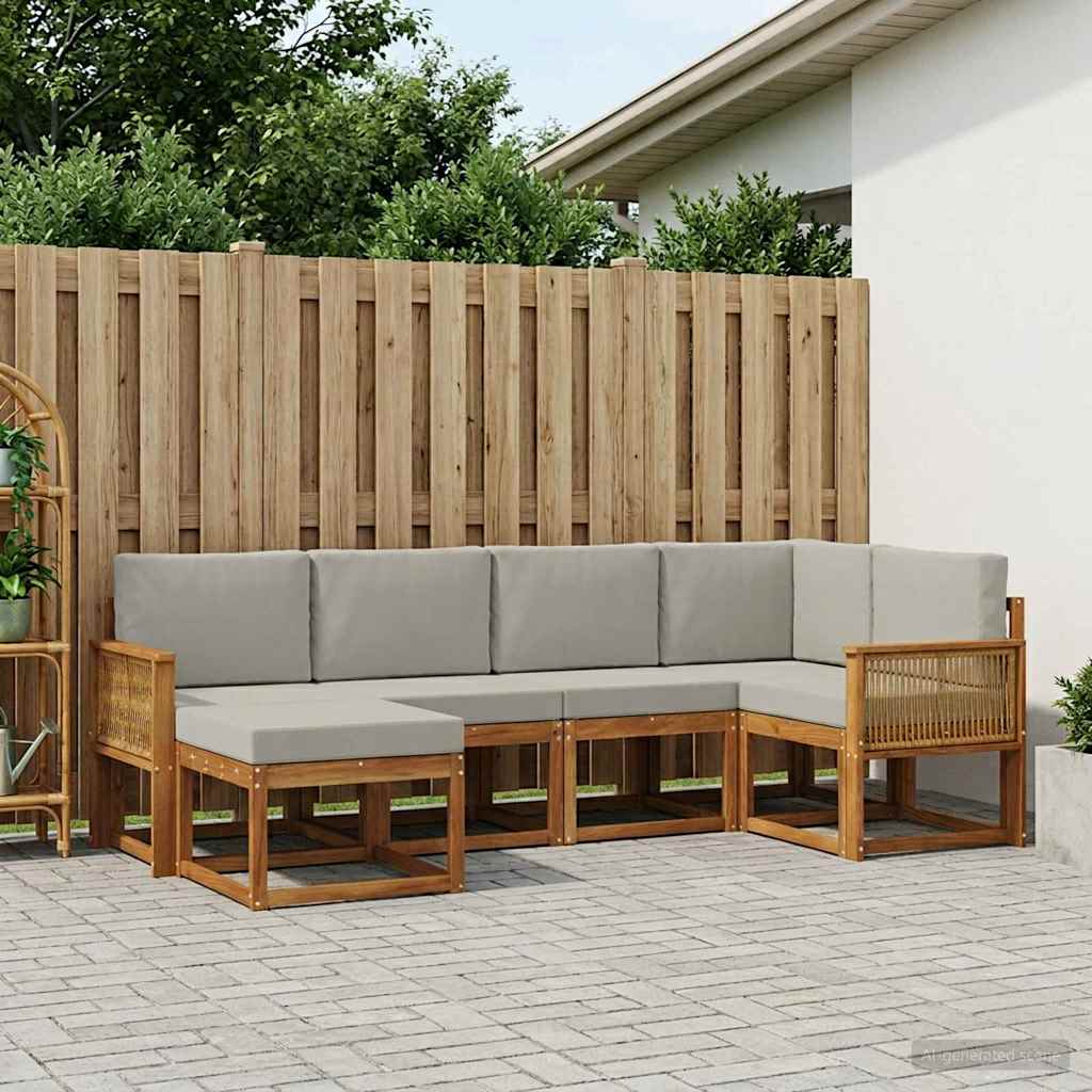 vidaXL Conjunto de sofás de exterior 6 uds. Natural y Gris Claro