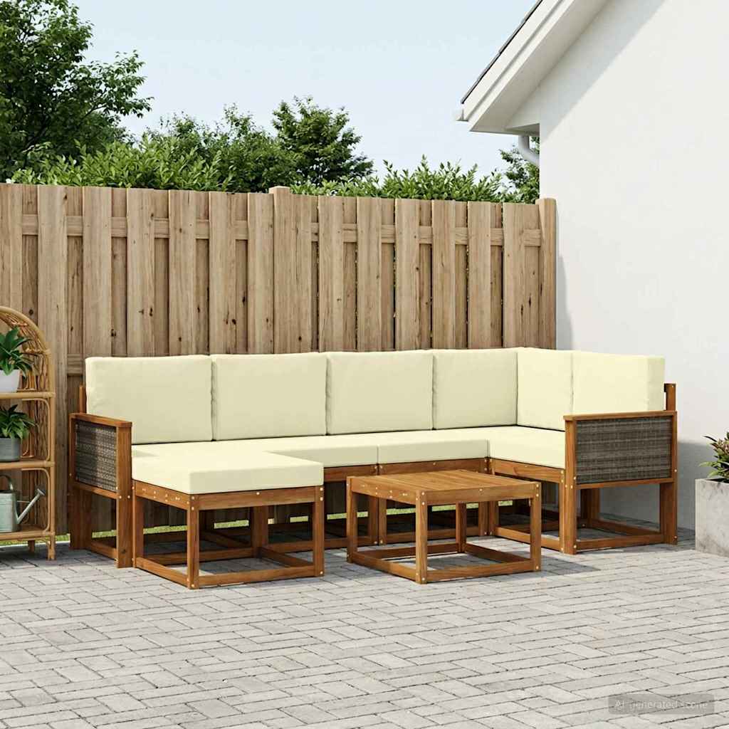 vidaXL Conjunto de sofás de exterior 7 uds. Natural y Crema