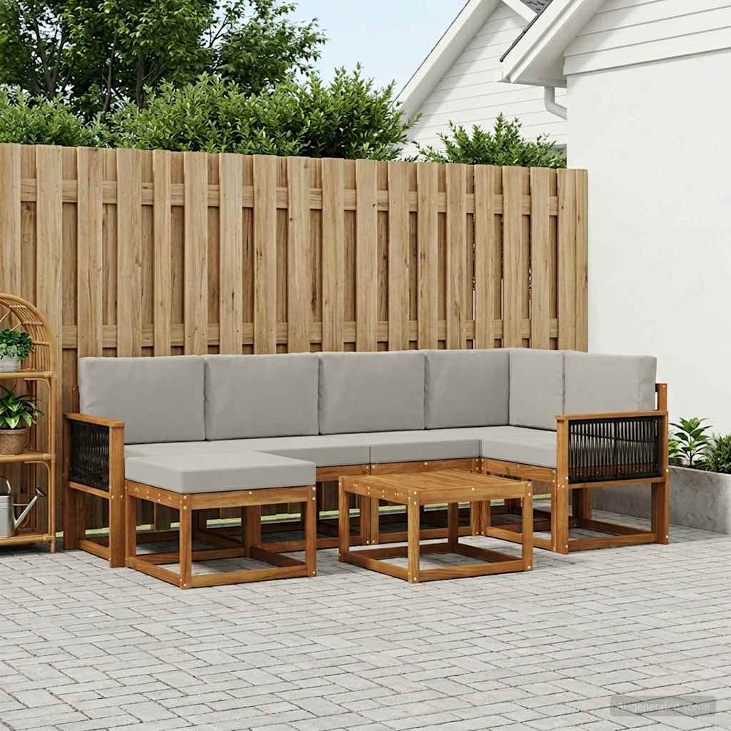 vidaXL Conjunto de sofás de exterior 7 uds. Natural y Gris Claro