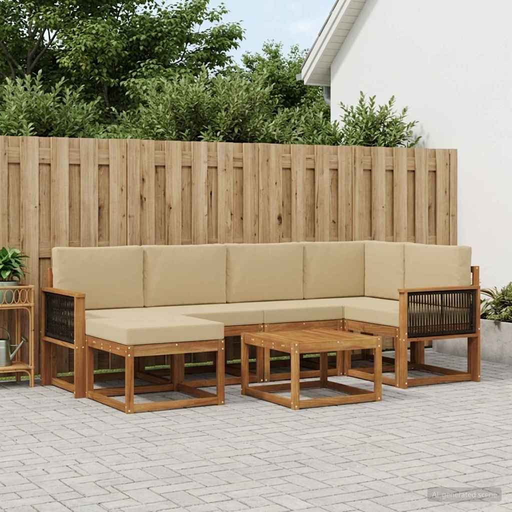 vidaXL Conjunto de sofás de exterior 7 uds. Natural y Beige