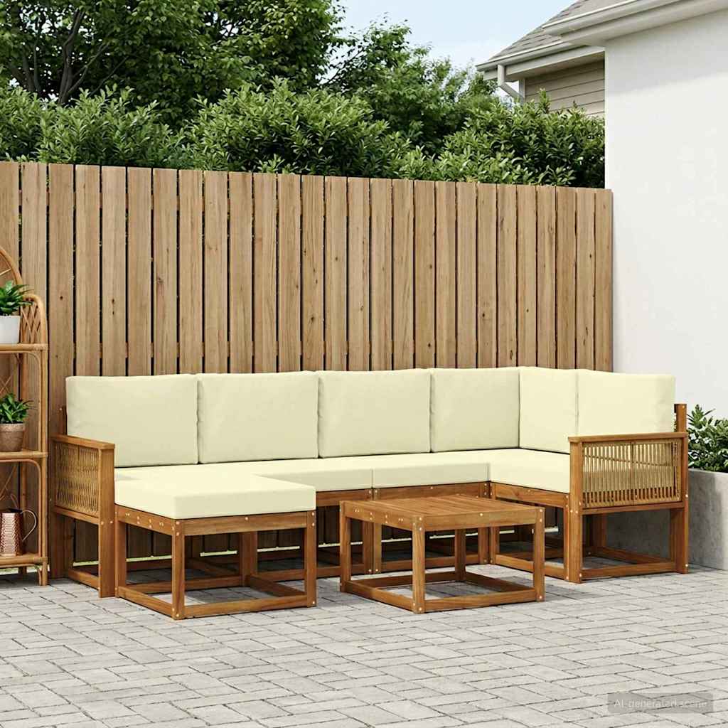 vidaXL Conjunto de sofás de exterior 7 uds. Natural y Crema