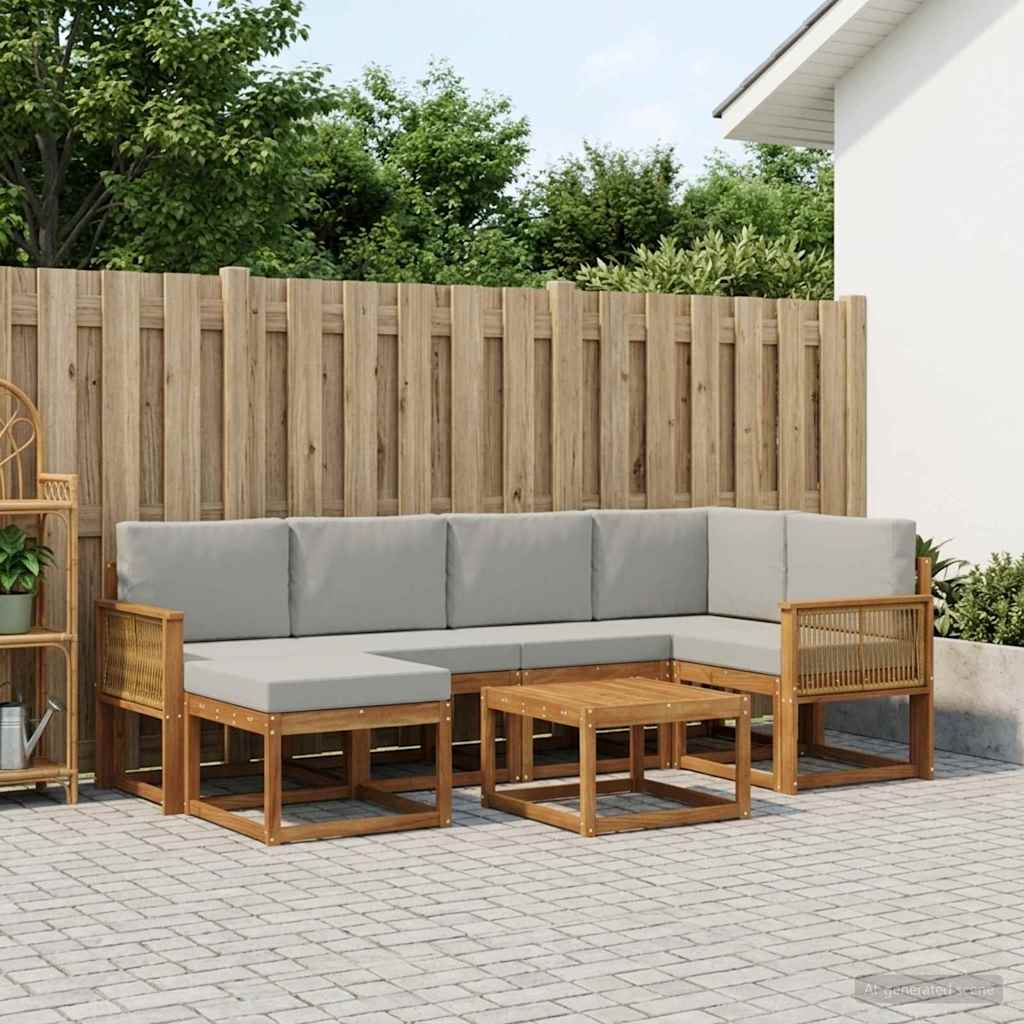 vidaXL Conjunto de sofás de exterior 7 uds. Natural y Gris Claro