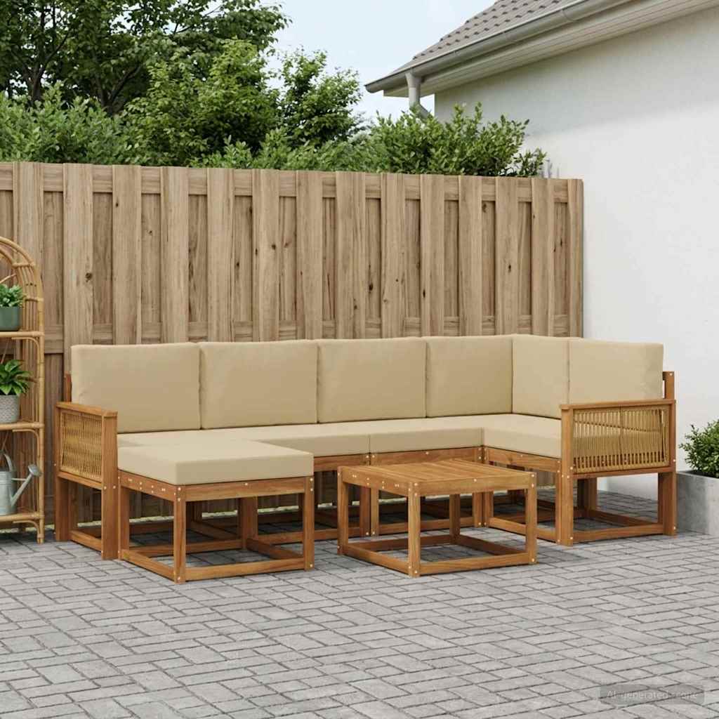 vidaXL Conjunto de sofás de exterior 7 uds. Natural y Beige