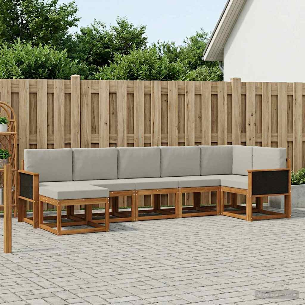 vidaXL Conjunto de sofás de exterior 7 uds. Natural y Gris Claro